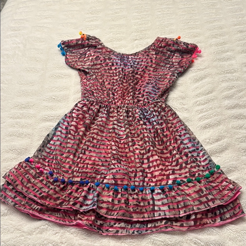 Colorful Kids Swim Coverup with Pom-Poms